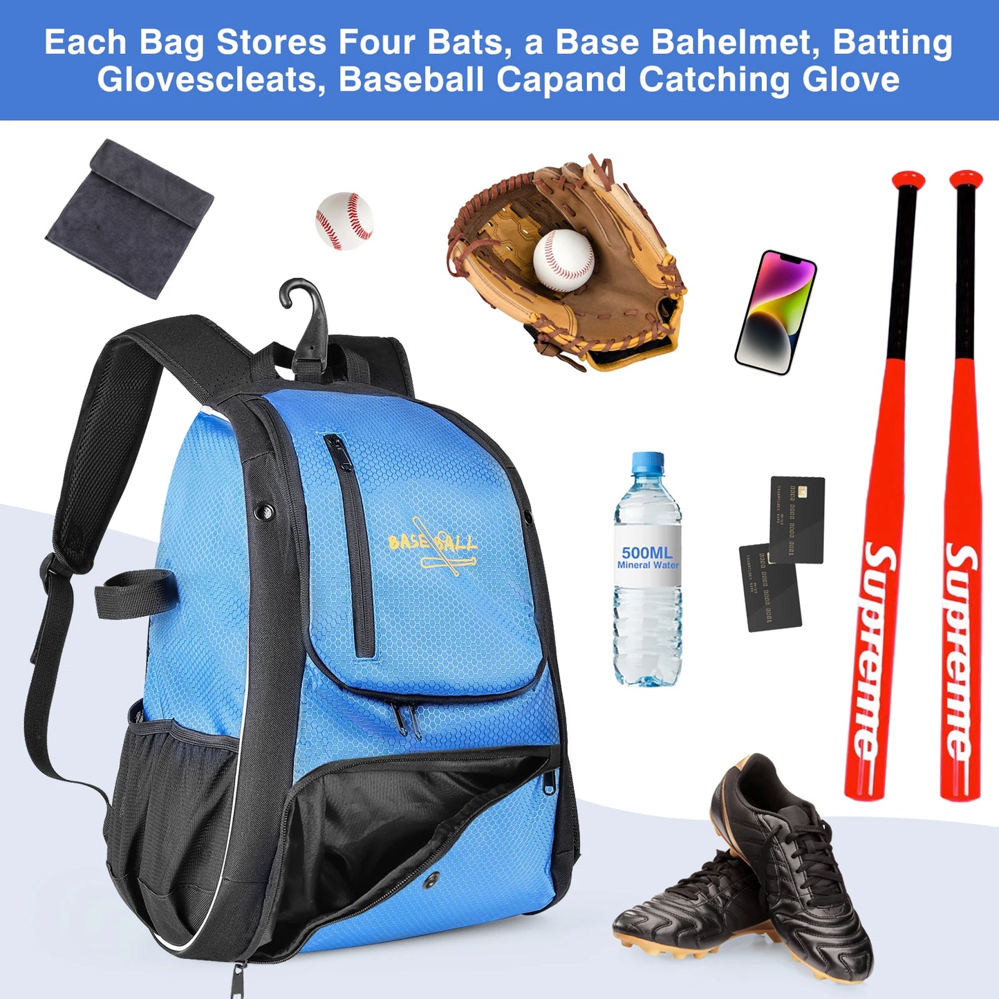 Baseball Equipment Backpack – 30L Sports Bat Bag with Shoe Compartment & Fence Hook