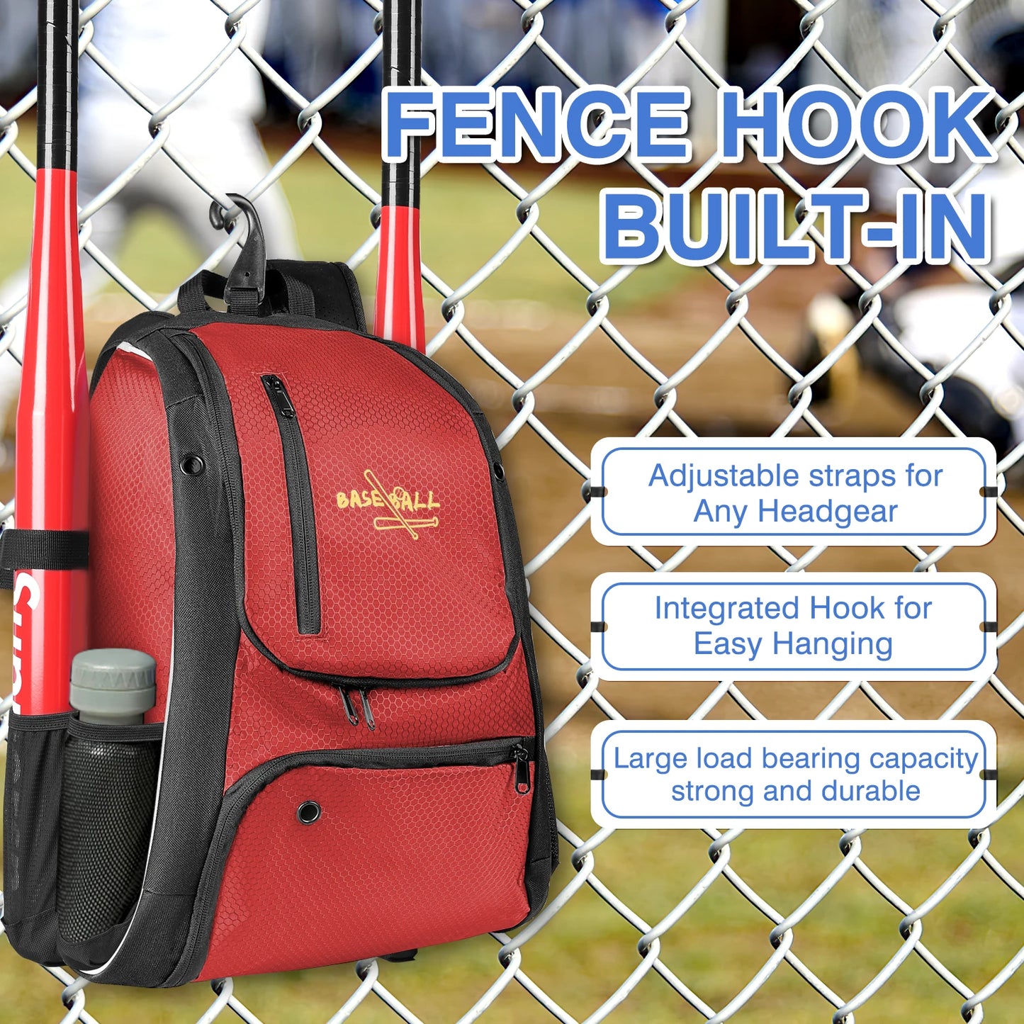 Baseball Equipment Backpack – 30L Sports Bat Bag with Shoe Compartment & Fence Hook