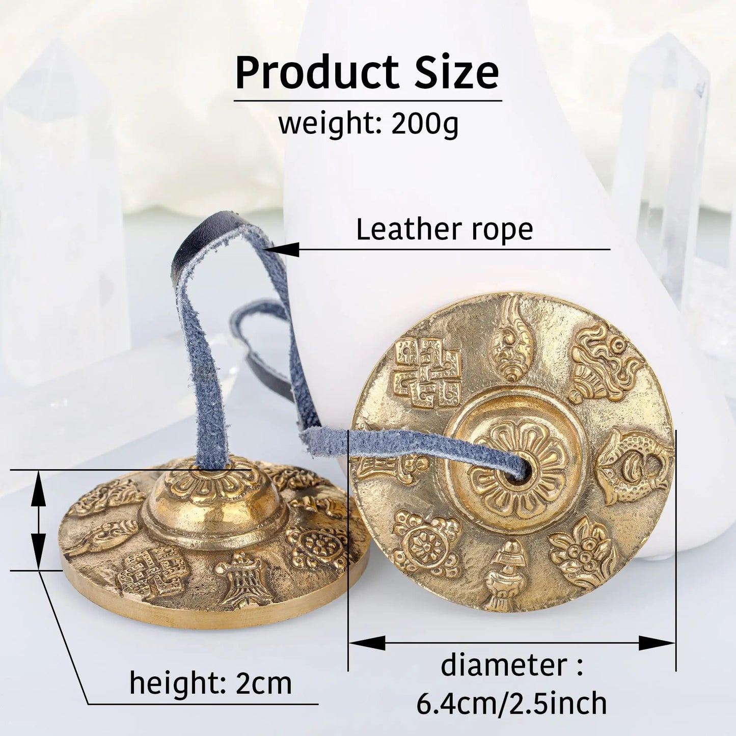 Tibetan Tingsha Cymbals – 2.5″ Eight Auspicious Treasures Meditation Bells for Sound Therapy