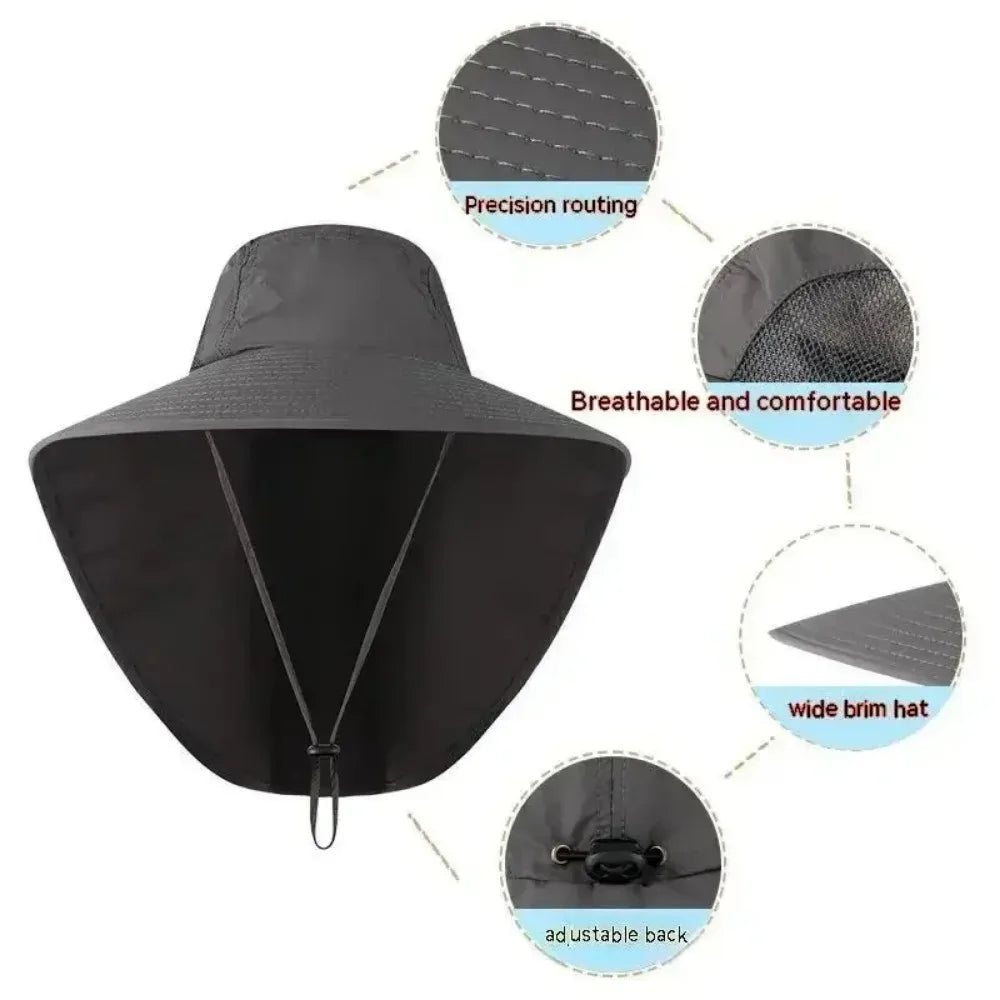 Full-Coverage Outdoor Fishing Sun Hat with Wide Brim & Neck Flap – UV Protection