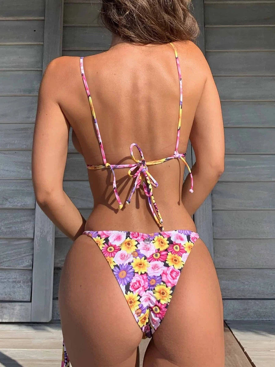 BeachShiny Women’s Printed Triangle String Bikini Set – Underwire Padded Low-Waist Two-Piece Swimwear